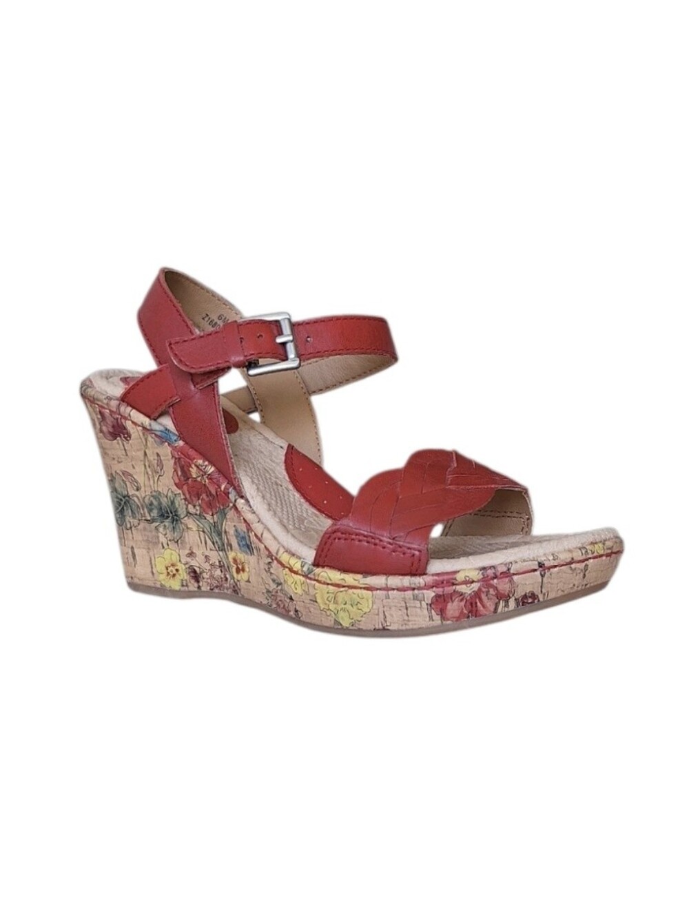 BOC by Born Leather Floral Wedge Sandals Red Ankle Strap Size 6